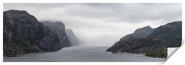 Lysefjorden Mist fog Rogaland Norway Print by Sonny Ryse
