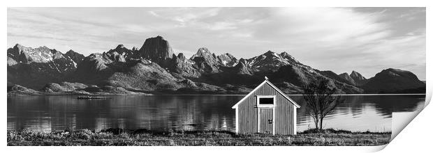 Norwegian hut Black and white Vesteralen Langoya Island Print by Sonny Ryse
