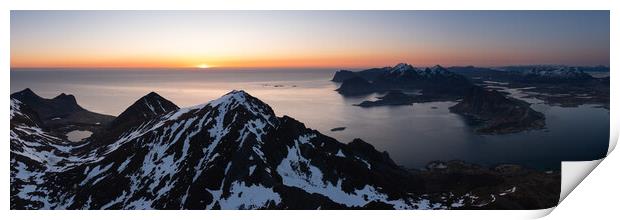 Stornappstinden mountain aerial midnight sun lofoten islands Print by Sonny Ryse