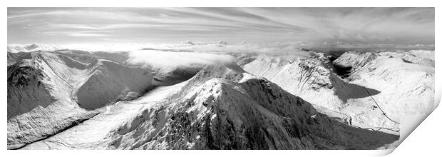 Buachaille Etive Mòr Stob Dearg mountain aerial Glencoe Scotland black and white Print by Sonny Ryse