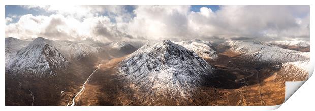 Buachaille Etive Mòr Stob Dearg mountain and Glen Etive aerial Glencoe Scotland Print by Sonny Ryse
