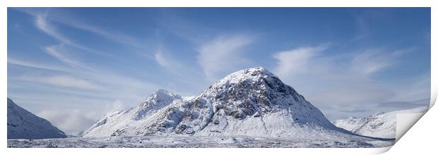 Buachaille Etive Mòr Stob Dearg mountain covered in snow aerial in Glencoe Scotland Print by Sonny Ryse