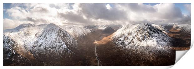 Glen Etive valley skyfall road in winter snow scottish highlands Print by Sonny Ryse