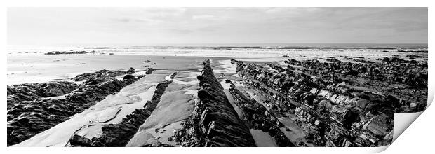 Welcombe Mouth beach North Devon South West Coast Path black and white Print by Sonny Ryse