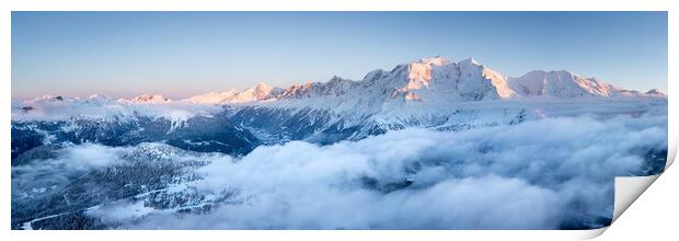 Mont Blanc Massif and Chamonix Valley at sunset in Winter French Alps Print by Sonny Ryse