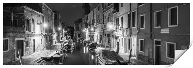 Venezia Venice Canal at night Italy Black and white Print by Sonny Ryse