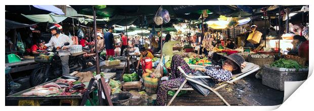 Cambodia street market siem reap Print by Sonny Ryse