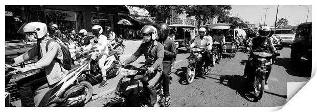 Siem Reap cambodia street motorbikes b&W 2 Print by Sonny Ryse