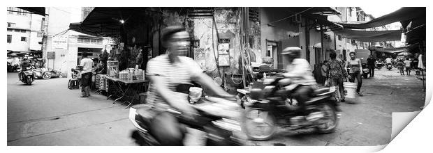 Siem Reap cambodia street motorbikes b&W 6 Print by Sonny Ryse