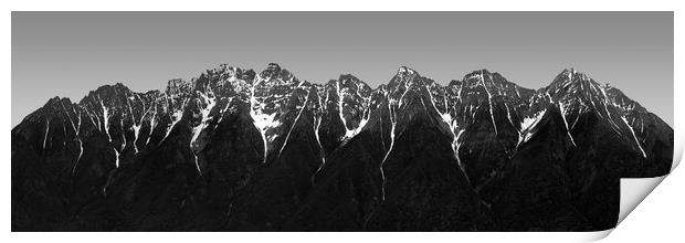 Canadian Rockies abstract panorama black and white Print by Sonny Ryse