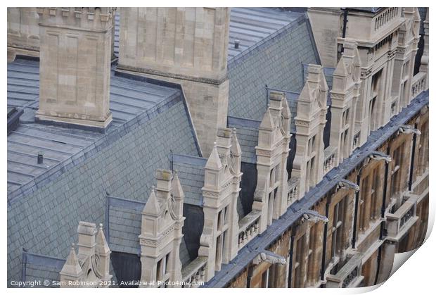 Cambridge Rooftops with Gargoyles Print by Sam Robinson