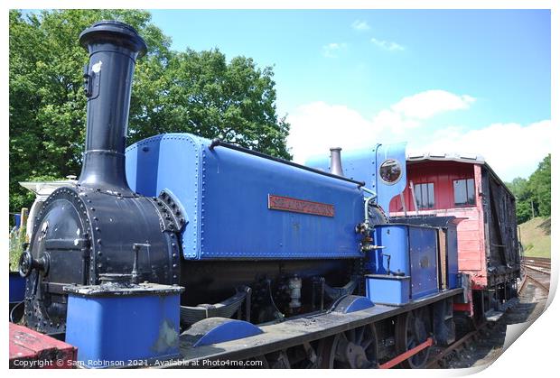 Blue Steam Engine, Bluebell Railway Print by Sam Robinson