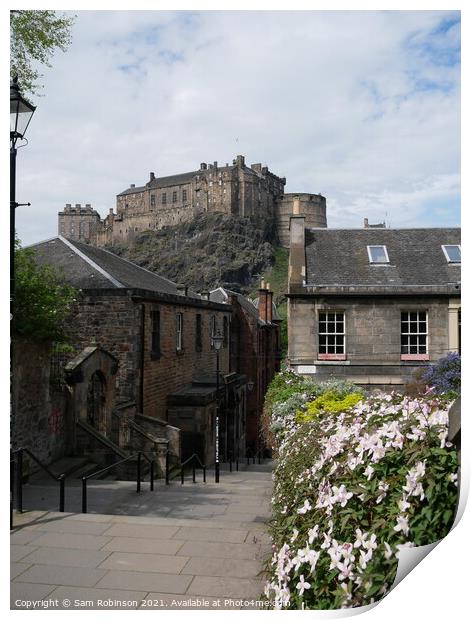 Edinburgh Castle & Vennel Steps Print by Sam Robinson