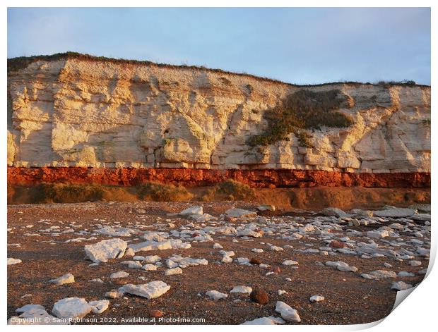 Hunstanton Beach Cliffs at Sunset Print by Sam Robinson