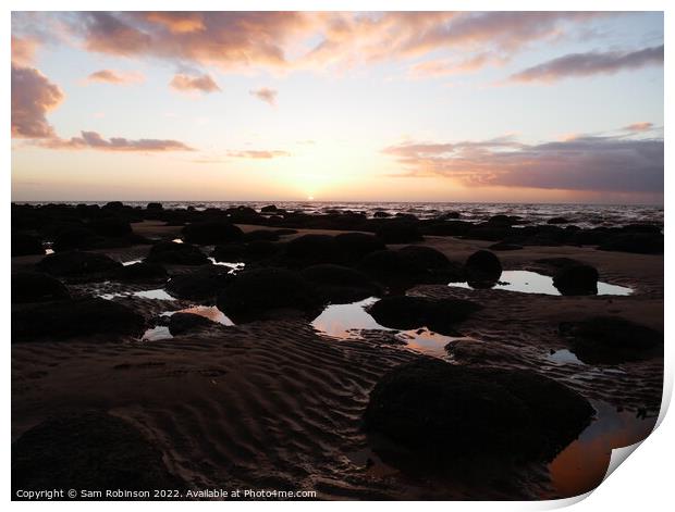Sunset reflected in rock pools, Hunstanton Print by Sam Robinson