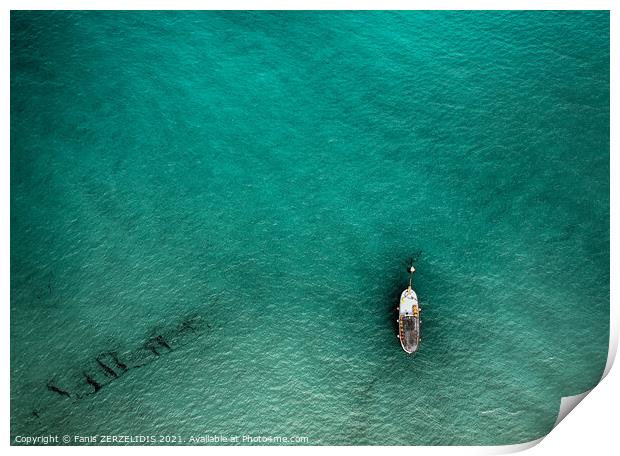A lonely boat Print by Fanis Zerzelides