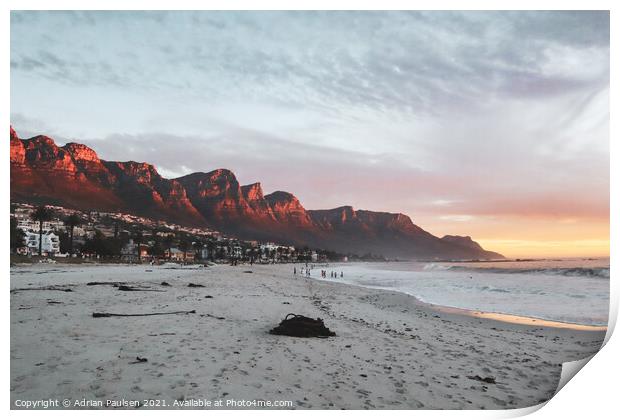 Late afternoon sunset over Camps Bay beach  Print by Adrian Paulsen