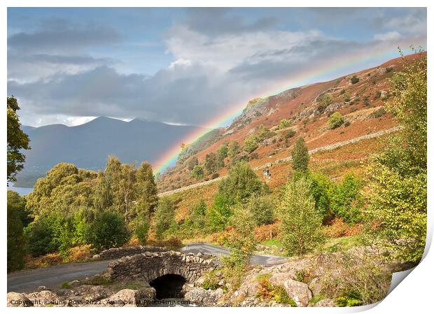 Ashness Bridge Rainbow, Lake District, Cumbria Print by June Ross