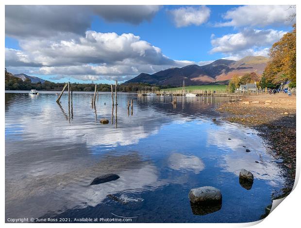 Lake Ullswater at Pooley Bridge, Lake District Print by June Ross