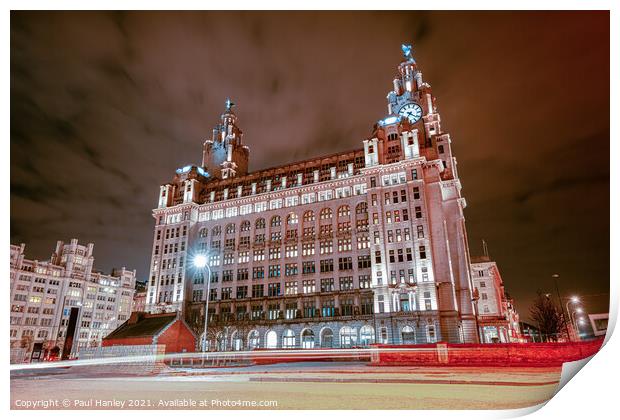 Iconic Royal Liver Building lights up Print by Paul Hanley