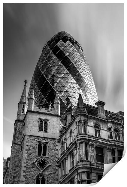 Old and new architecture Gherkin London Print by Alan Le Bon