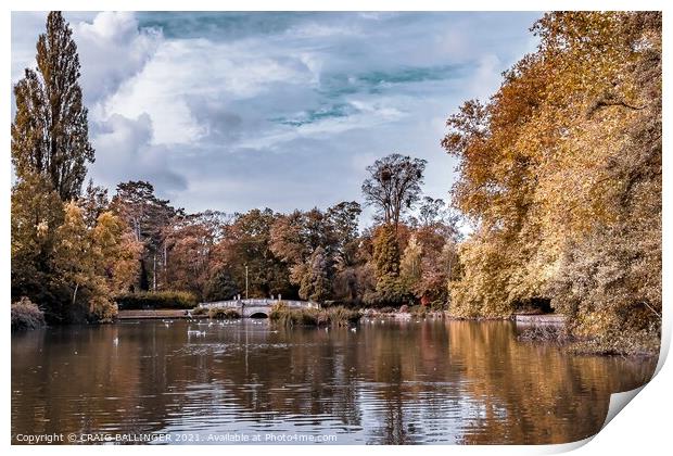 Autumn view of Pittville Lake, Cheltenham Print by Craig Ballinger