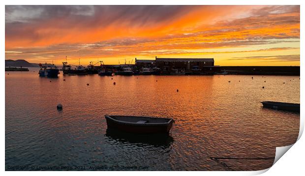 Lyme Regis harbour sunrise Print by Love Lyme Regis