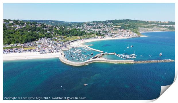 Aerial view of Lyme Regis including the Cobb Print by Love Lyme Regis