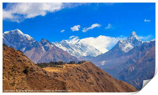 Trekking through the Himalayas Print by Margaret Ryan