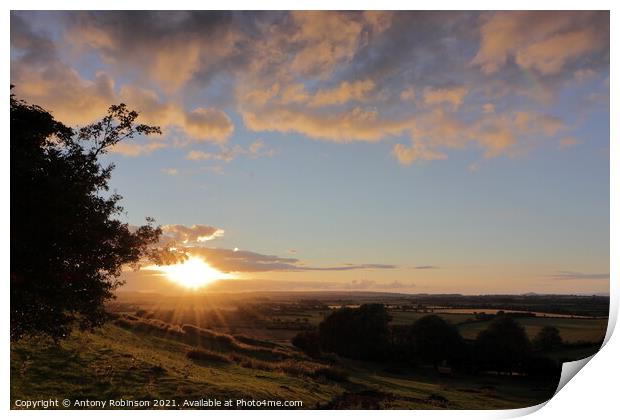 Sunset over the Somerset Levels Print by Antony Robinson