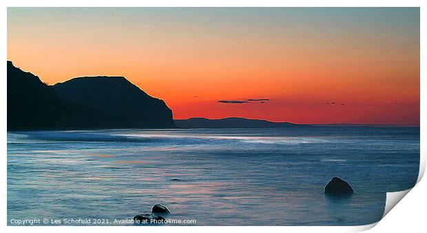 Charmouth Sunrise Over Red Scar Print by Les Schofield