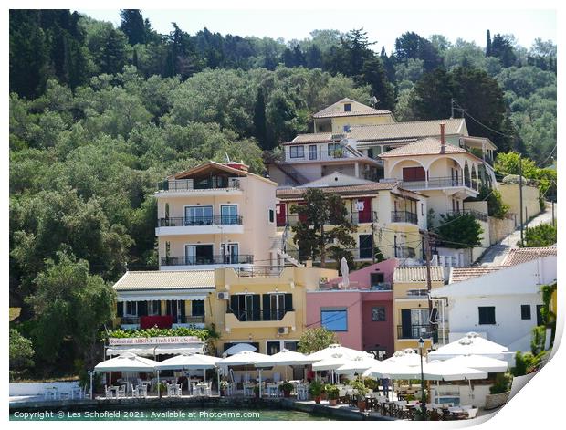 Harbour in Paxos Greece  Print by Les Schofield