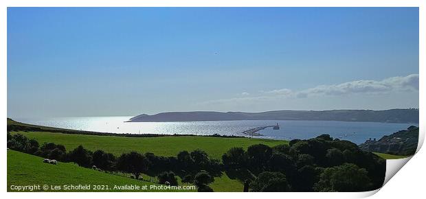 Plymouth sound  View Devon  Print by Les Schofield