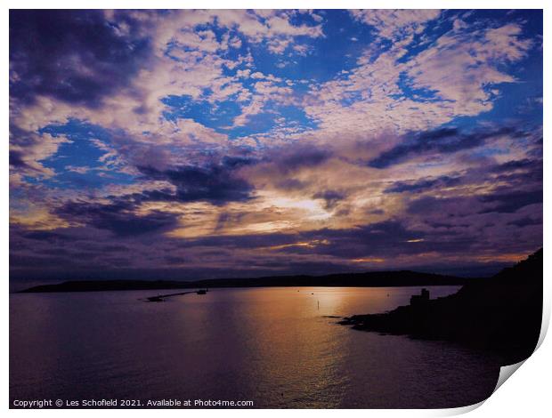 Plymouth Sunset at The Sound  Print by Les Schofield