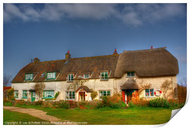 Porlock Cottages Print by Les Schofield