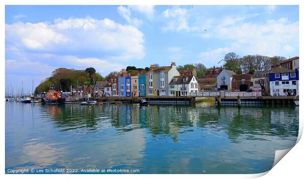 Serenity in Weymouth Harbour Print by Les Schofield