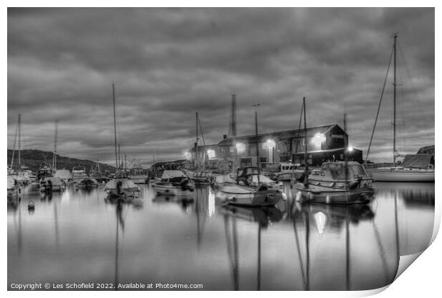 Lyme Regis harbour at night  Print by Les Schofield