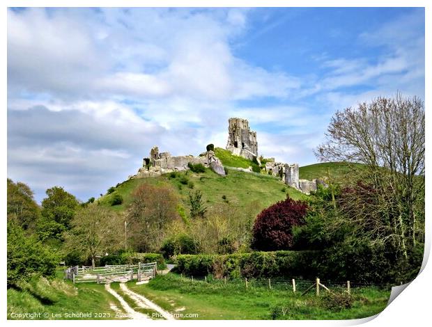 Majestic Ruins of Corfe Castle Print by Les Schofield