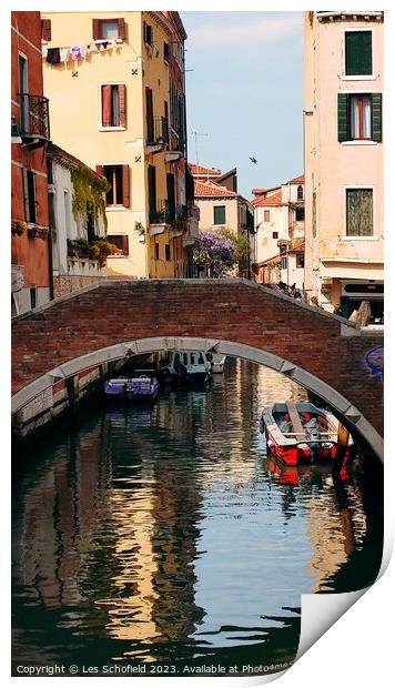 Bridge over canal Venice  Print by Les Schofield