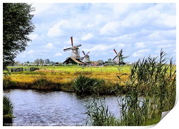 Dutch windmills scene  Print by Les Schofield