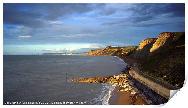 Dawn at Westbay and the Jurassic Coast Print by Les Schofield