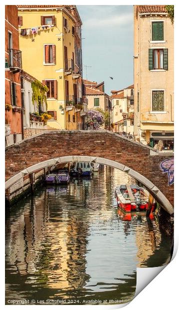 The back canals of Venice  Print by Les Schofield