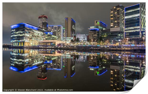 Media city reflections Salford Quays 2 Print by Steven Blanchard