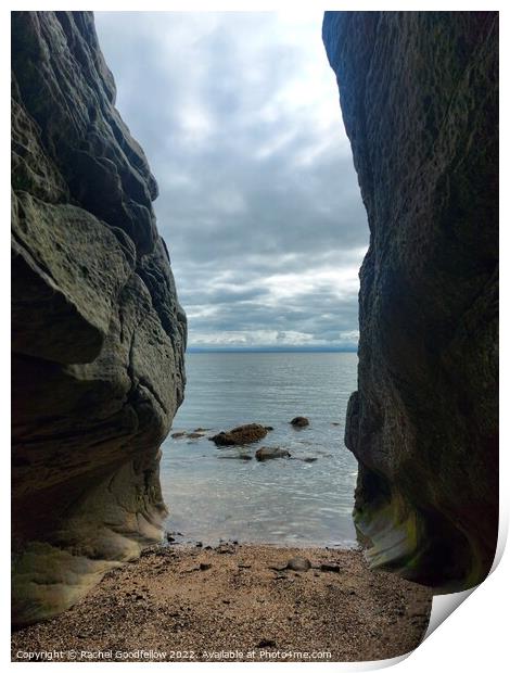 Sea through the rocks.  Print by Rachel Goodfellow
