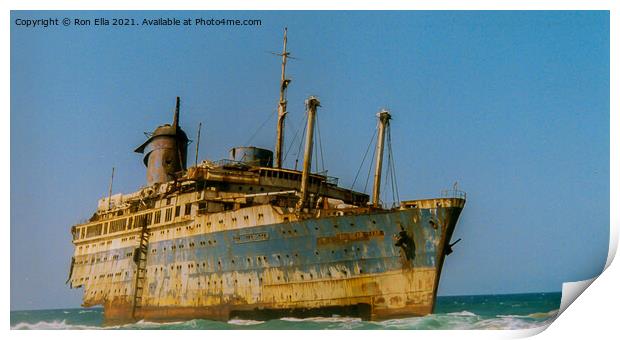 American Star Wrecked on Fuerteventura Shoreline Print by Ron Ella