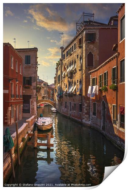 Red Canal in Venice Print by Stefano Orazzini
