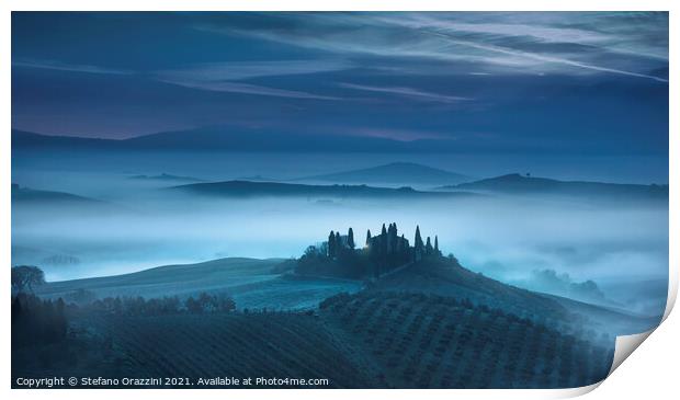 Blue Morning in Val d'Orcia. Tuscany Print by Stefano Orazzini