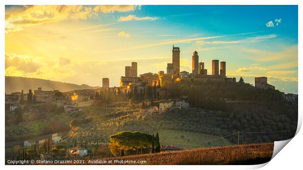 San Gimignano Skyline at Sunset Print by Stefano Orazzini