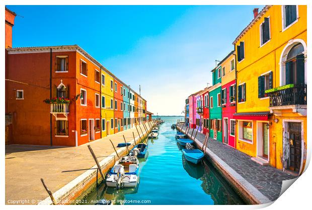 Burano island canal, colorful houses and boats, Venice Print by Stefano Orazzini