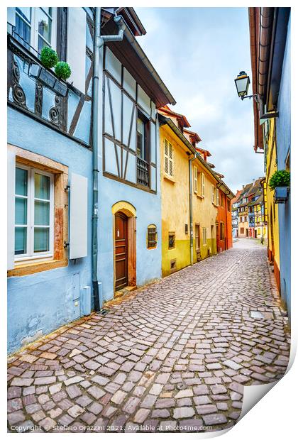 Colmar, Petit Venice, narrow street and traditional houses. Alsace Print by Stefano Orazzini